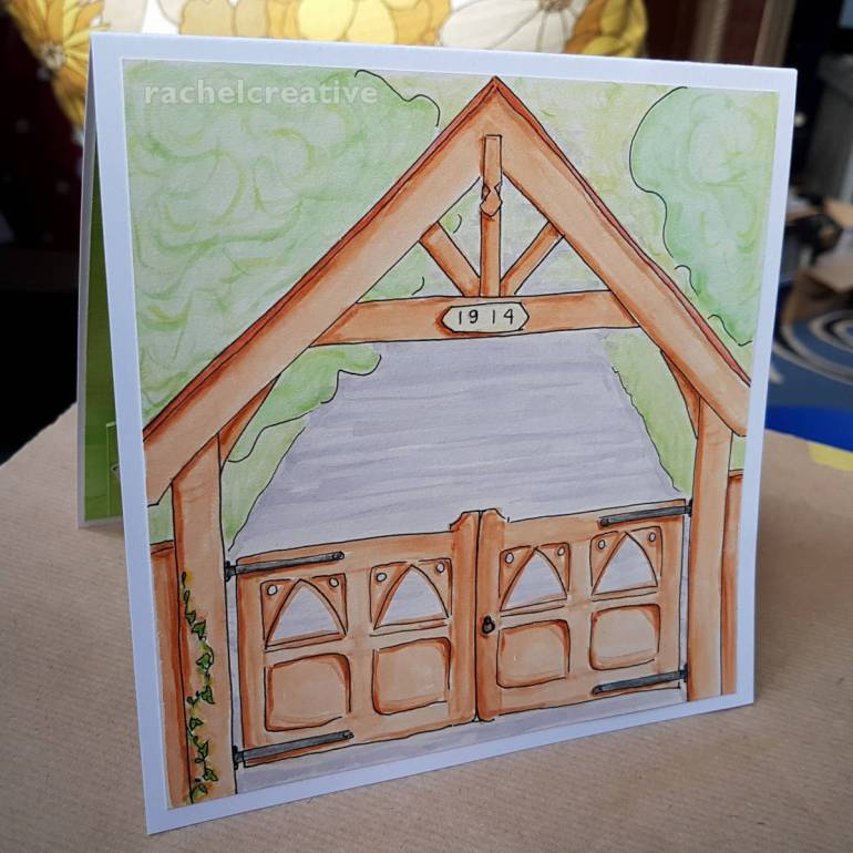 Art greeting card front. Church lych gate.