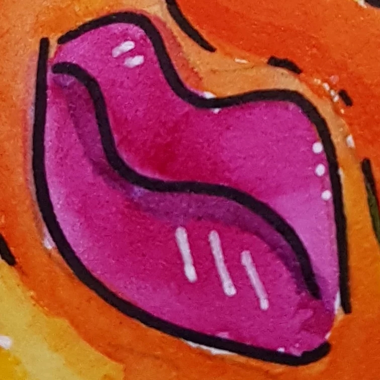 Art detail of pink lips.